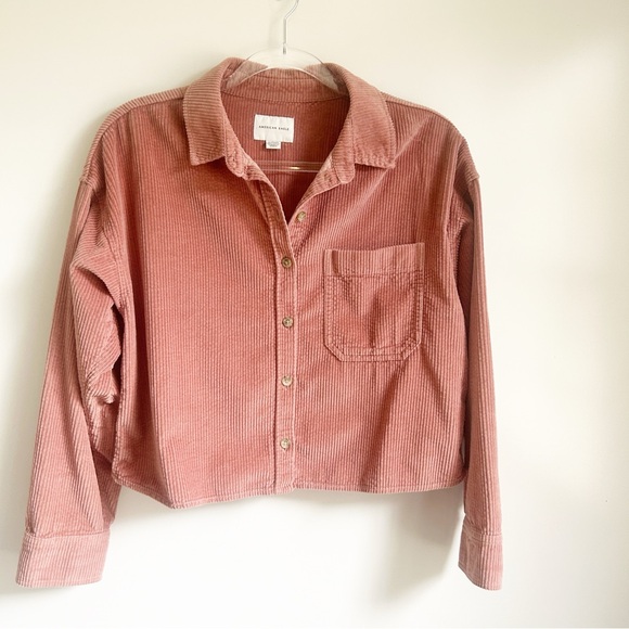 American Eagle Outfitters Tops - American Eagle | Women’s Oversized Dusty Rose Corduroy Button Up Top Jacket XS